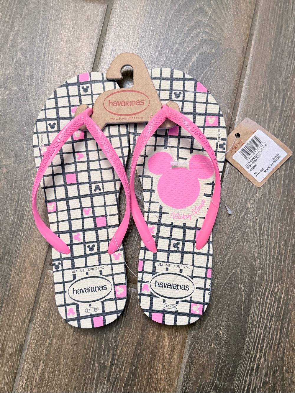 Havaianas Pink & Black Disney Mickey Grid Flip Flops